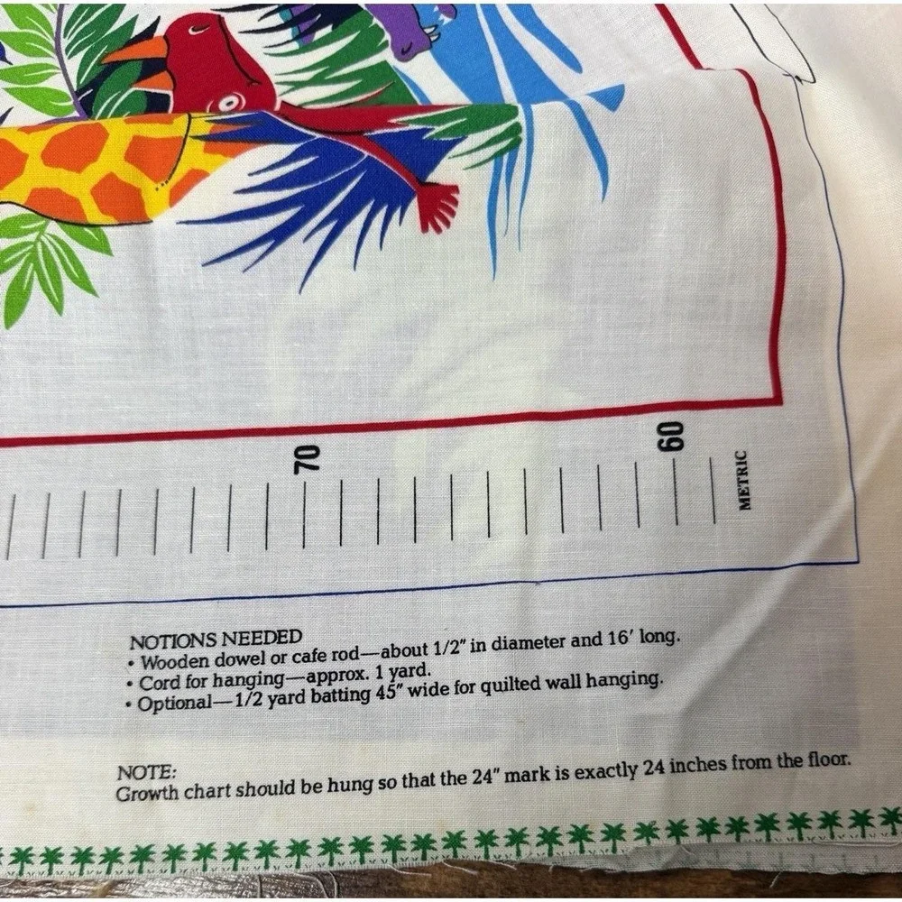 Vintage Jungle Animal Growth Chart Fabric‎ Panels Giraffe Nursery Sewing Craft